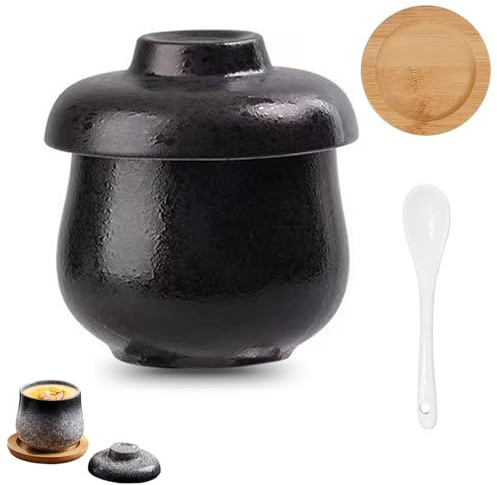 Coquetiers coquetiers coquetiers avec couvercles, 250 ml en céramique vintage pour œufs à la coque et cuits à la vapeur, cuiseur de petit-déjeuner en porcelaine pour chawanmushi, soupe, pudding et