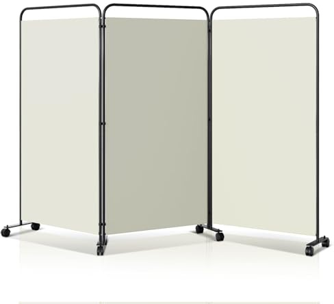 Yugodex Paravent Raumteiler Klappbar Freistehend Trennwand auf Rollen, Umkleide Sichtschutz, Raumtrenner 3 Teilig 263 x 180 cm, freistehendes Raumteiler für Büro Schlafzimmer - Beige