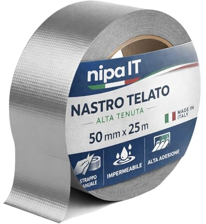 NIPA IT | Nastro Americano Telato, 50mm x 25 metri, Nastro Telato Grigio per Uso Interno/Esterno, Made In Italy