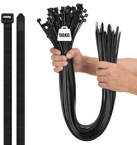 760mm x 9mm 100PCS Kabelbinder Schwarz Groß Lang mit 90Kg Zugfestigkeit | Heavy Duty Dick Nylon Selbstsichernde Cable Ties, Zip Kabel Binder UV Beständig für Zuhause Outdoor Büro Garage Industrie