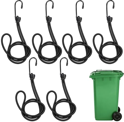 6 PCS Wheelie Bin Locks Uk, Bin Straps Wheelie Bin Heavy Duty Bungee Cords with Hooks Used to Fix Garbage Bins, Black Bungee Cords with Hooks Prevent Overflow of Contents and Wind Dumping