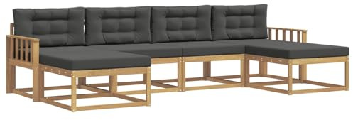 vidaXL Outdoor-Sofagarnitur mit Kissen 6 pcs Weiß und Anthrazit, Moderne Akazien-Gartenmöbel, wetterfester Sofa-Set, stylische Sitzgelegenheit für Terrasse und Pool