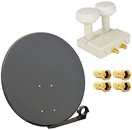 PremiumX Satelliten-Komplettanlage 80cm Satellitenschüssel Anthrazit Twin Monoblock LNB 4X F-Stecker 2 SAT für 2 Teilnehmer