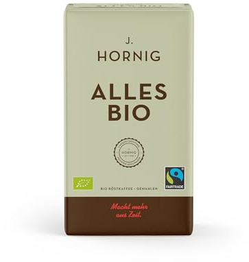 J. Hornig Café moulu Bio & Équitable, Tout Bio, 500g, saveur intense & goût corsé, café moulu pour cafetières filtres, cafetières à piston et cafetières à expresso