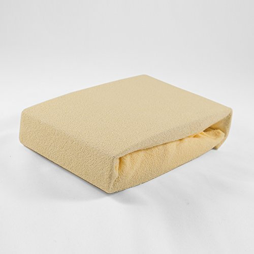 Kuscheliges Premium Spannbettlaken Frottee 70 x 140 cm atmungsaktiv, für Baby- und Kindermatratzen (gelb)