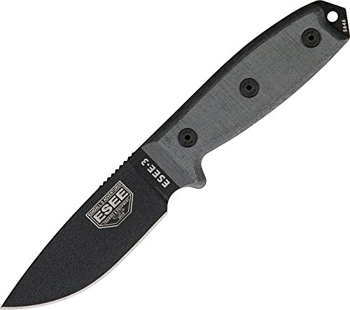 ESEE, Outdoormesser | Klingenlänge: 9.52 cm, Griff: Micarta, Model 3 Standard Edge, inklusive Scheide mit Gürtel kompatibilität, braun