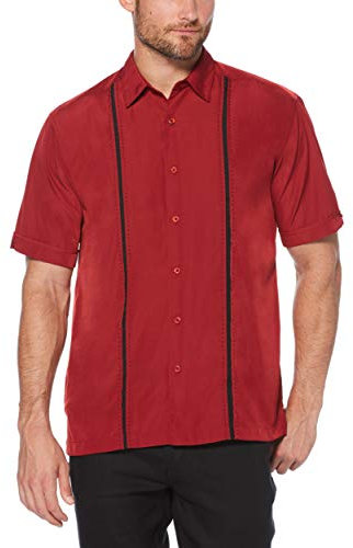 Cubavera Herren Kurzarm-einsätze mit Pick-Stitch-Shirt Hemd, Fahrrad-Rot, L