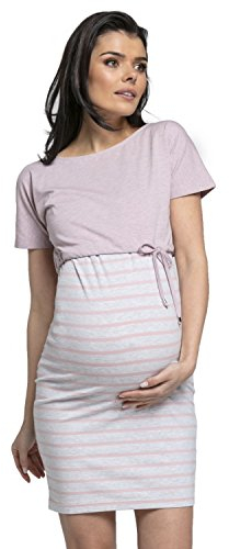 HAPPY MAMA. Damen Umstands Zweiteiliges Stillkleid Kurzes Top. 127p (Rosa Melange, 44, 2XL)