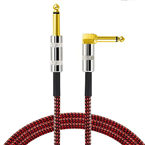 Loonggate Premium Nylon geflochtene Gitarren Kabel, 1/4 Zoll (6,35 mm) vergoldete TS-Stecker Super geräuschlos Bass/Elektro/Tastatur-Instrumentenkabel 3M(Schwarz/Rot)