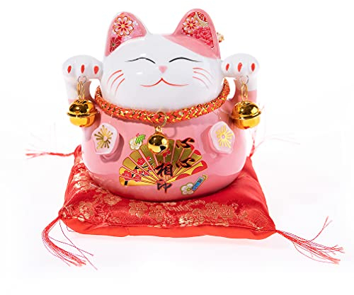lachineuse Katze Maneki Neko – Spardose Katze Nippon – Figur Glücksbringer Japanisch – Farbe Rosa – Porzellan – Deko-Idee Japan und Asien – Glück, Glück, Wohlstand