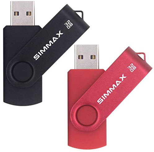 SIMMAX 32GB USB Flash Drives 2 Pack Swivel Design Thumb Drive (Black Red)
