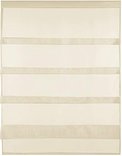 Transparente Bistrogardine Raffoptik mit Stangendurchzug in Voile, schlicht und modern in vielen erhältlich (100 x 110 cm/beige - Nude)