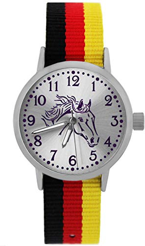Pacific Time Mädchen Uhr Pferde analog Quarz mit Textil Wechselarmband Deutschland 10300