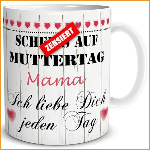 TRIOSK Tasse Scheiß auf Muttertag Mama mit Spruch Muttertagsgeschenk lustig Ich Liebe Dich Geschenk für Beste Mama Frauen Frau Freundin Geburtstag, Keramik 300ml