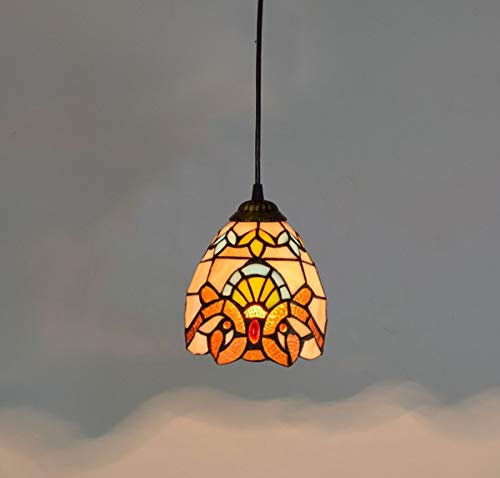 GDLight 6 Zoll Tiffany Stil Anhänger Deckenleuchte Glasmalerei Pendelleuchte Leuchte Kronleuchter für Schlafzimmer Büro Restaurant