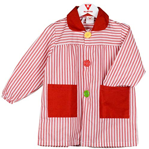 KLOTTZ Kinder Malschürze für den Kindergarten. Gestreiftes Bastelkittel Grün. 6/7 Jahre alt (116-123cm)