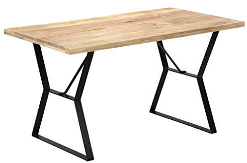 vidaXL Mangoholz Massiv Esstisch Vintage Industrie-Stil Küchentisch Holztisch Esszimmertisch Speisetisch Massivholztisch Tisch Eisen 140x80x76cm