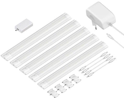 ledscom.de Smarte LED Unterbau-Leuchte SIRIS weiß matt, WLAN-Controller, flach, Smart-Home, Alexa-fähig, je 30cm, je 368lm, warmweiß, 5er Set