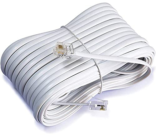 JAFSAL ONLINE RJ11 Cable ADSL Extension Lead Phone Cord Telephone Male to Male High-Speed Broadband Landline Microfilter Wire, 20m White