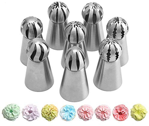 NUOVA versione 8 pezzi Set punte in acciaio inossidabile Sfera sfera Glassa russa Ugelli per tubazioni Suggerimenti Pasticceria Torta Fondente Cupcake Crema al burro Strumenti di cottura fai da te