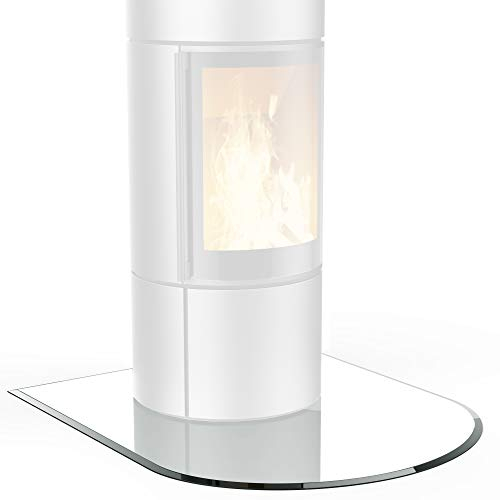BIJON Glasplatte Rundbogen für Kaminofen mit Dichtlippe, Glasbodenplatte - Funkenschutzplatte Glas mit Facettenschliff, Kamin Hitzeschutz, ESG Sicherheitsglas 110 x 110 cm x 6mm