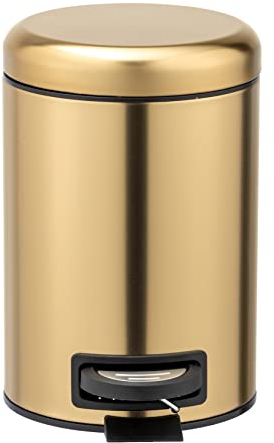 WENKO Kosmetik Treteimer Leman, 3 Liter, Bad-Mülleimer mit Anti-Fingerprint-Beschichtung, Beutelhalter, rostfreier Edelstahl, 17x25x22,5 cm, Gold matt