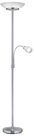 lightling Deckenfluter Stehleuchte Klaus mit LED Leselampe | nickel matt Metall | exkl. 2 x E27 (max. 18W) | beweglicher Lesearm 1 x E14 (max. 10W) | Höhe: 180 cm, Durchmesser: 34 cm