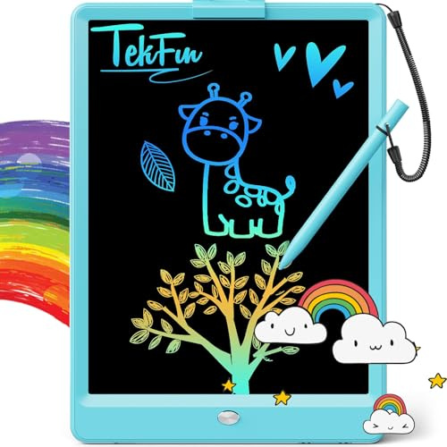 TEKFUN LCD Writing Tablet for Kids, 10-inch Coloring Drawing Pad, Mess Free Doodle Board, Airplane Travel Toys for Boys and Toddlers, Road Trip Essentials, Gifts for 3 4 5 6 7 8 Year Old Girls(Blue)