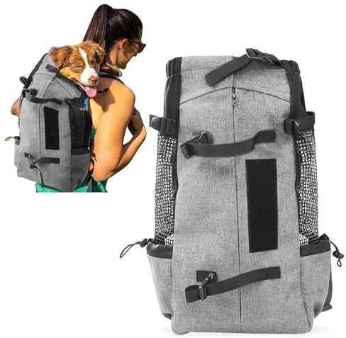 PETCUTE Haustier Rucksäcke,Hunderucksack,Hundetransporttasche Tragetasche für Hunde Katzen Wanderrucksack Seite Atmungsaktives Netz Rucksack für Kleine Mittel Hunde Katzen bis zu 5 kg Grau
