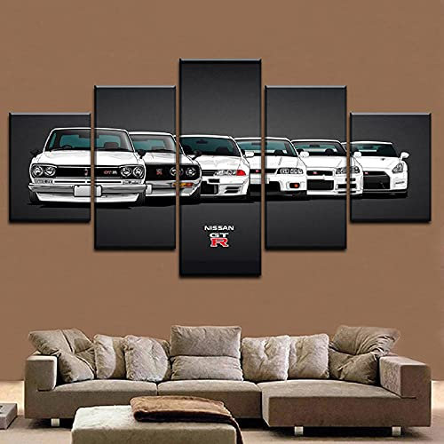 Leinwanddrucke 5 Stück Kunstdruck Wandbild 150×80Cm GTR Auto Bilder Mehrteilig Aufhängen Bilder Für Wohnzimmer Wohnkultur,Hd Gedruckt Rahmen Segeltuch Malerei