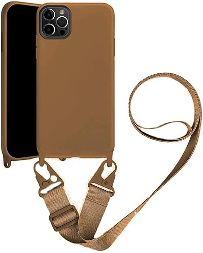Handykette Handyhülle kompatibel mit Apple iPhone 12/iPhone 12 Pro Necklace Hülle Nylon Schultergurt Weich Silikon TPU Cover mit Kordel zum Umhängen Schutzhülle mit Stylische Band(Braun)