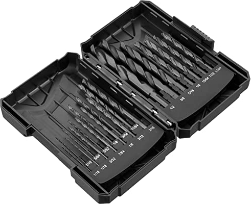 Marca Amazon - Denali Juego de brocas de Acero rápido, 20 Unidades, con estuche, 15.6 x 10.8 x 4.3 cm, Negro
