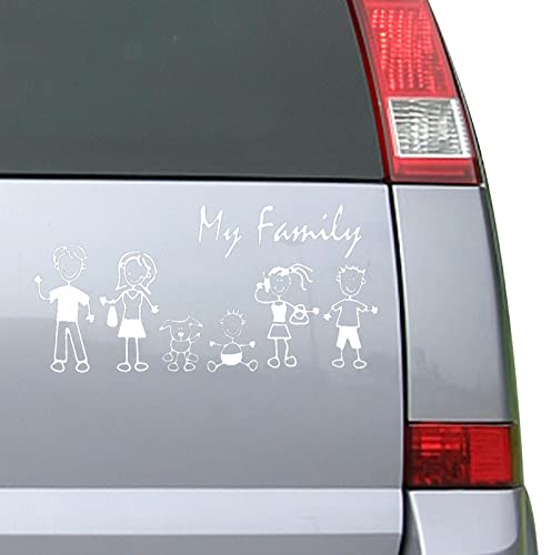Jatour Familien-Aufkleber für Autos – Stick-Figur, Familien-Auto-Aufkleber, Aufkleber für Mutter, Vater, Kinder, Hund, alles in der Stick-Figur, Familie, Ihr lustiger Vinyl-Aufkleber