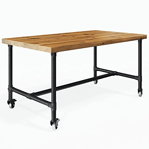 KLEMP Tischgestell Wien mit Rollen im Industrie-Stil, aus Aluminiumrohren und Verbindern, zum Selbermachen, H-Tischbeine mit Rädern und Traverse, pulverbeschichtet in Schwarz L120 x B80 x H72 cm