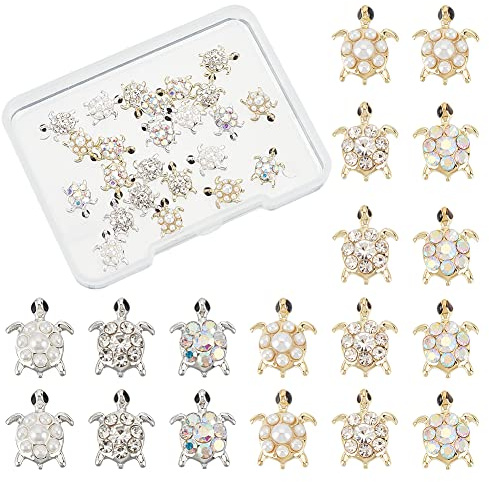 OLYCRAFT 24Stück 6Stile Schildkröte Harz Füllstoffe Mit Strass Perle Legierung Cabochons Nail Art Dekoration Zubehör Harz Zubehör Thema Sommer Zubehör Für Die Schmuckherstellung Nail Art Dekoration