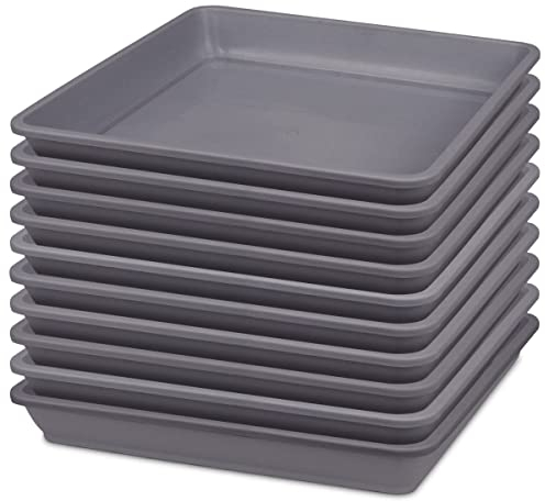 LNQ LUNIQI 10 Stück 15,2 cm quadratische Kunststoff-Pflanzen-Untersetzer, Blumentopf-Tablett, dicke Kunststoff-Abtropfschale für Garten, Topfwassertropfen und Erde (grau)