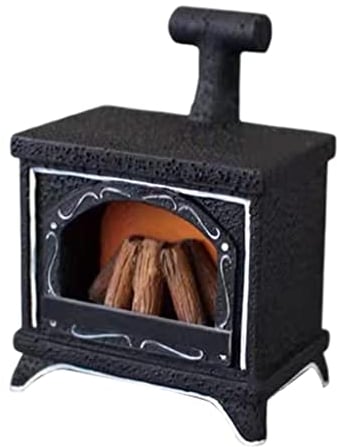 predolo Skala 1/12 Miniatur LED Holzkamin Mini Puppenhaus Szene Zubehör Lernspielzeug für Kinder, Schwarz, A