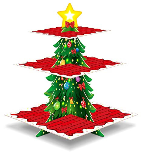 Kritkin Merry Christmas 3 Tier Cupcake Stand - Xmas Holiday Cake Stand Dessert Tower Holder for Winter Party Decoration Supplies, Red