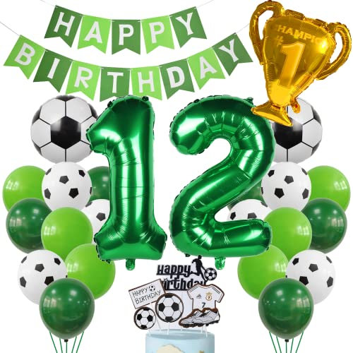Cnrose Fussball Luftballon 12. Geburtstag Grün Helium Ballon 12 Geburtstag Junge Cake Topper Fußball Geburtstagsdeko 12 Jahr Kindergeburtstag Party Deko 12. Geburtstagsdeko Fußball Kuchendeko Fussball