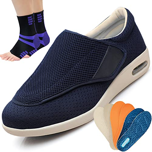 Aocase Winter Orthopädische Schuhe Damen Hausschuhe Senioren Damen Schuhe Für Geschwollene Füße Verbandsschuhe Warm Schuhe Herren Klettverschluss Wide,Blau,43 EU