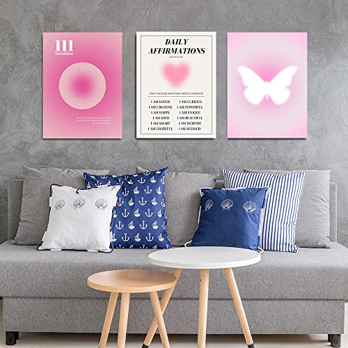 Rosa Farbverlauf, Aura-Engel, Zahlen-Poster-Sets für Zimmer, ästhetische, spirituelle Bestätigung, Leinwand, Wandkunst, positive Energiemalerei, Y2K, Schmetterlingsbilder, trendige Wanddekoration für