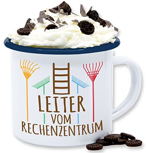 Emaille Tasse Blechtasse - Deko Hobby Geschenk - Leiter vom Rechenzentrum dunkel - 300 ml - Weiß Blau - garten tassen gärtner kaffeetasse gärtnern gartenfreund gartenliebhaber