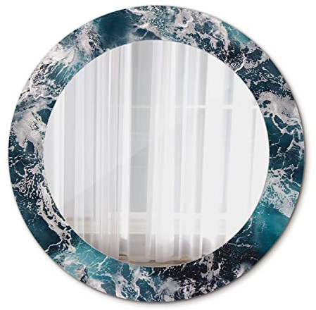 Tulup An Der Wand Ø 60 cm Bedruckter Spiegel Motiv Print Designer-Spiegel des Spiegels - stürmisch Meer