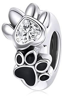 NINGAN 9925 Charm in argento sterling con stampa di zampa di animale domestico perline di chiusura Adatto per bracciali da donna