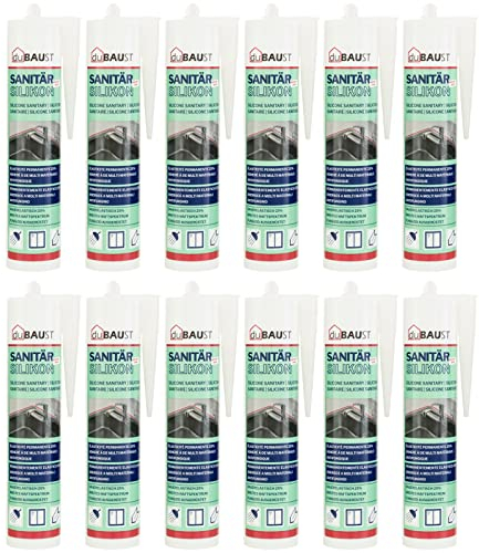 12x dubaust SAS24 Premium Silicone sanitaire élastique résistant à l'humidité durable résistant aux moisissures Salle de bain Cuisine Douche Pièces humides Cartouche de 310ml (transparent)