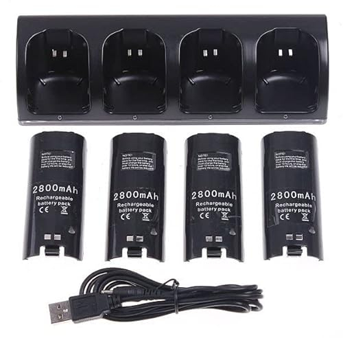 OSTENT Estación de Carga + 4 Baterías para el Mando de Nintendo Wii Color Negro