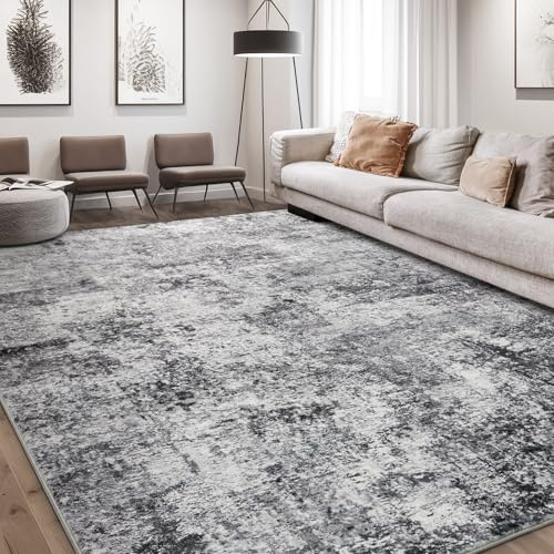 DMOYEST Area Rug Living Room Rugs 9x12 Washable Abstract Grey Carpet