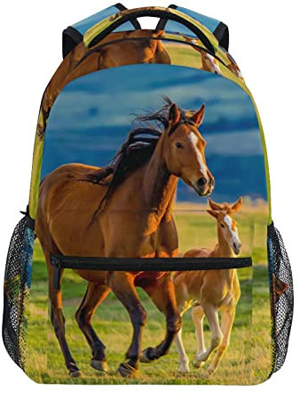 Mnsruu Schöner Pferde-Rucksack für Jungen und Mädchen, Schule, Büchertasche, Kinder-Reiserucksack, Tagesrucksack, Laptoptasche, A117, 40.5x29x17.5cm