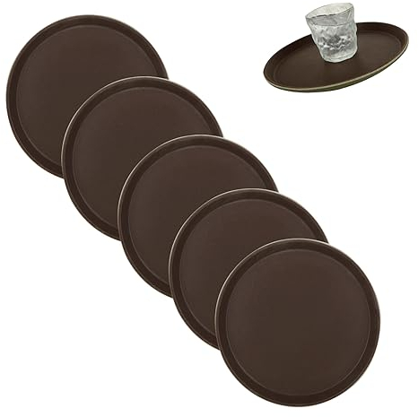 WOPPLXY 5 PCS Non Slip Round Tray - 28CM Black Serving Trays Drinks Tray - 11Inch Round Bar Trays for Food, Drinks, Restaurant
