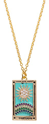Generisch Damen Ketten Galvanisiertes Retro-Tarot mit -Öltropfen-Quadrat-Halskette Magier-Sonne-Stern-Mond-Front Ketten Hawaii
